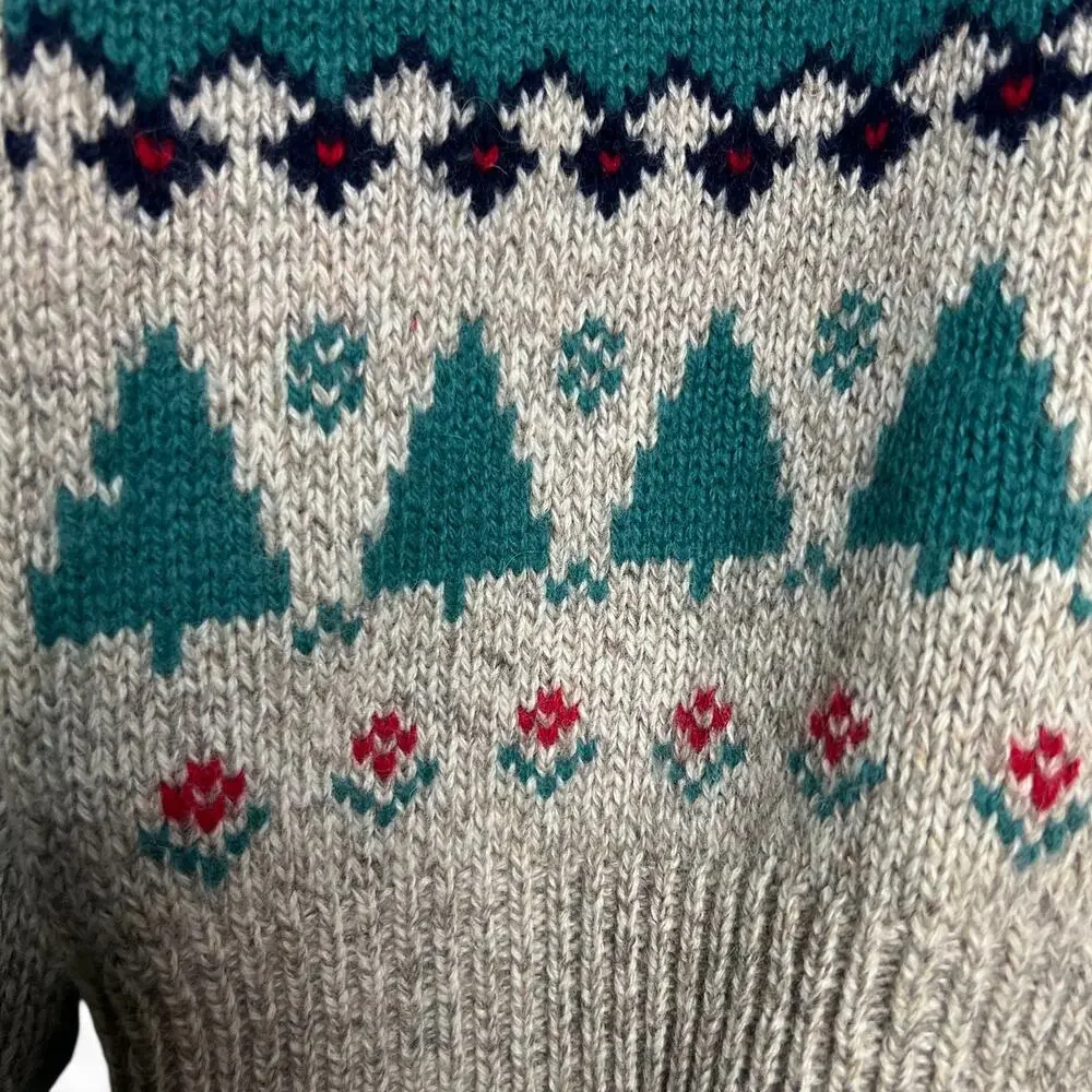 Vintage 80s LLBean Puffin Oatmeal Wool Knit Novelty Crewneck Pullover Sweater - Picture 4 of 11